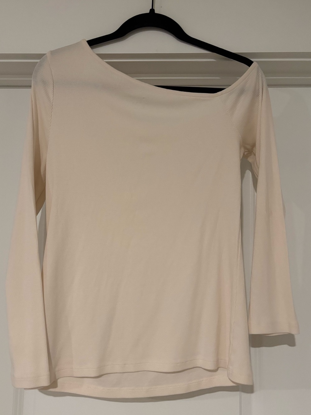 Cream Off-Shoulder Ribbed Long-Sleeve Top